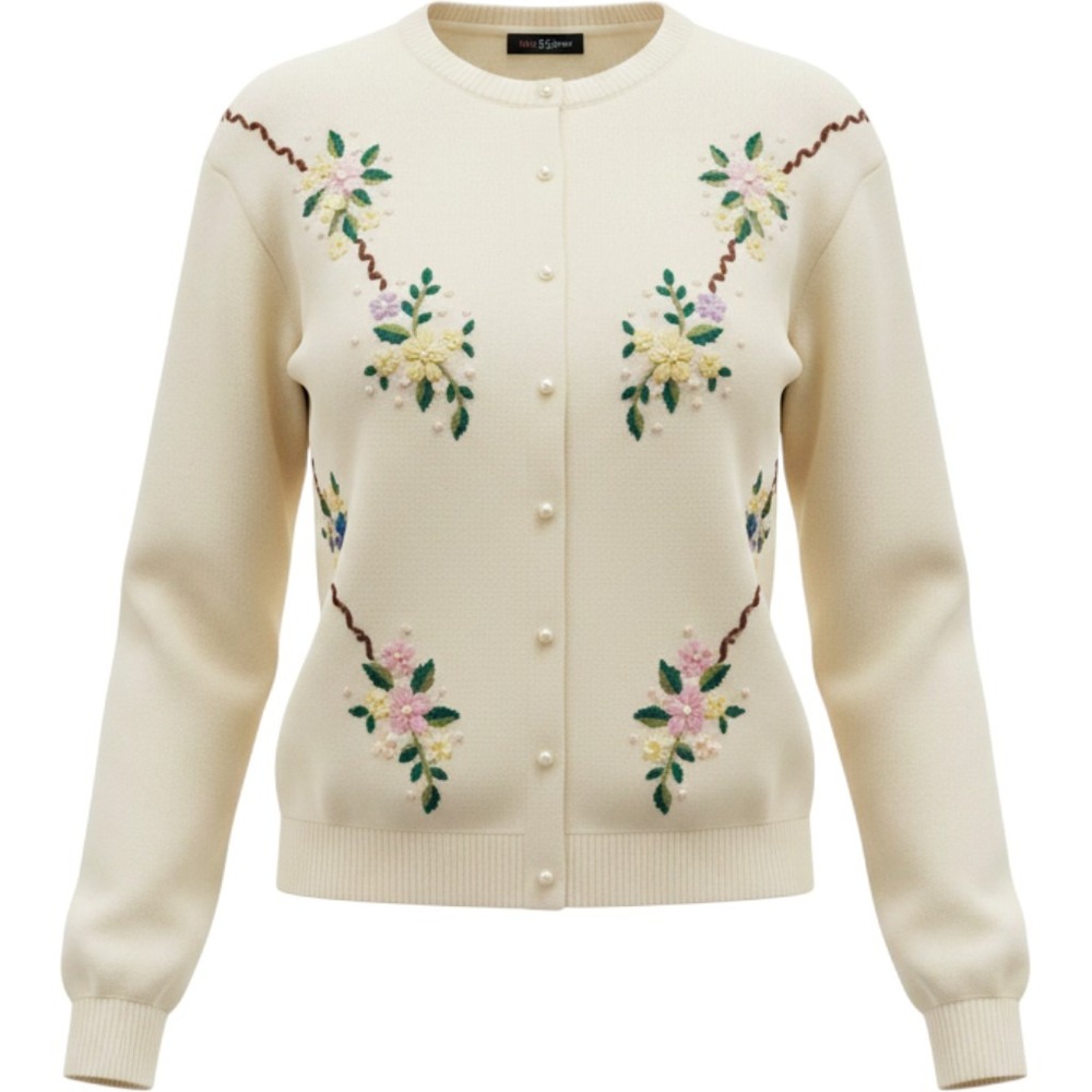 Lizette Italy VTG Cardigan L Pearl Angora Wool Floral Embroidered Feminine 80's - Picture 1 of 14